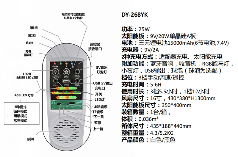 外贸solarfan充电摇头扇带灯台扇太阳能风扇户外风扇大风力落地扇